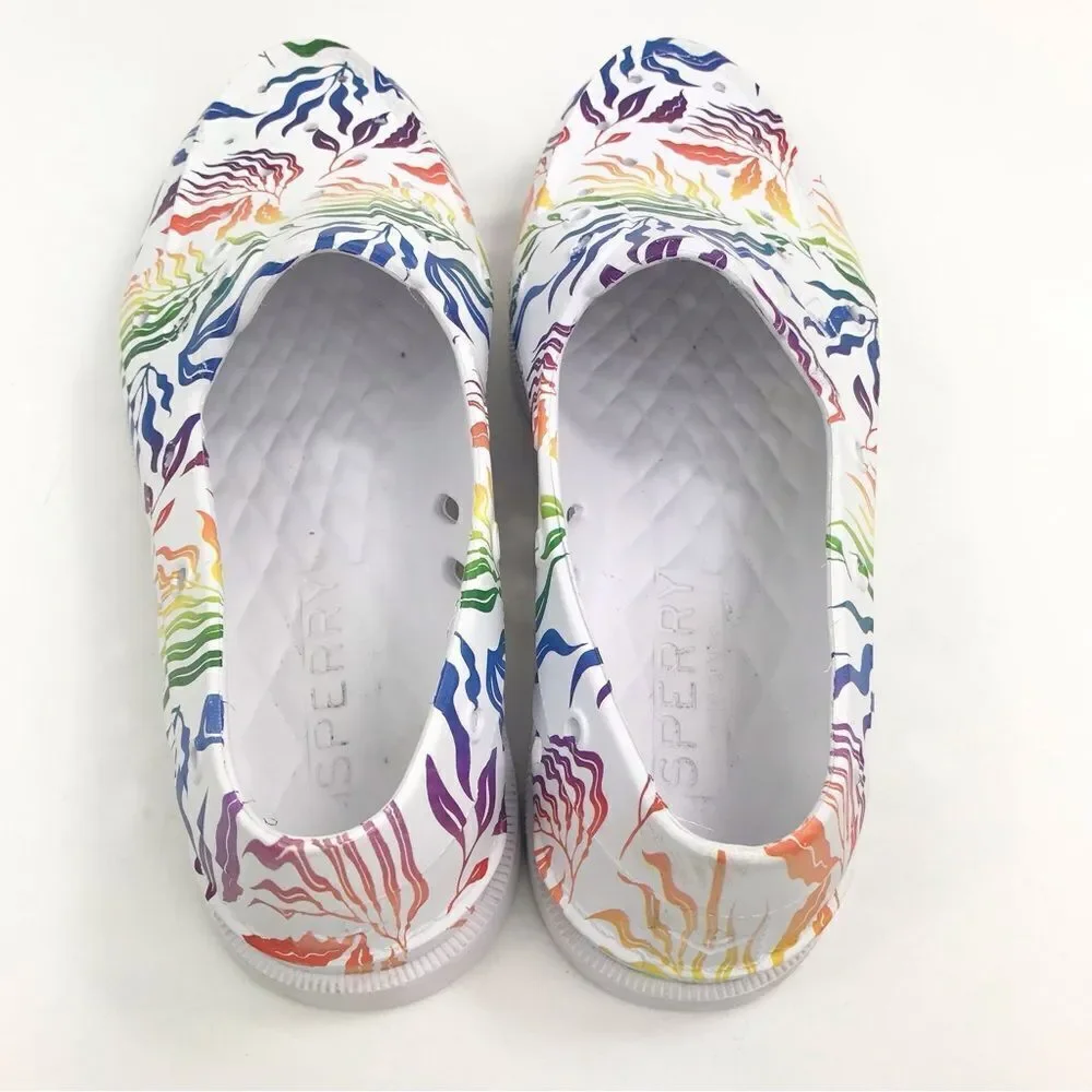 Sperry TopSider White Multicolor Tropical Rainbow Pride Unisex Floater Loafers